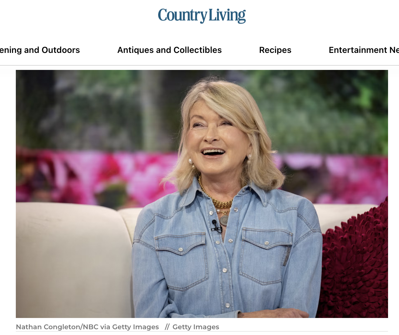 Country Living, "Exclusive: Martha Stewart on Her Woodland Christmas Decor, Holiday Hosting Plans, and Most Unexpected Gift", By Jessica Dukes, 2025
