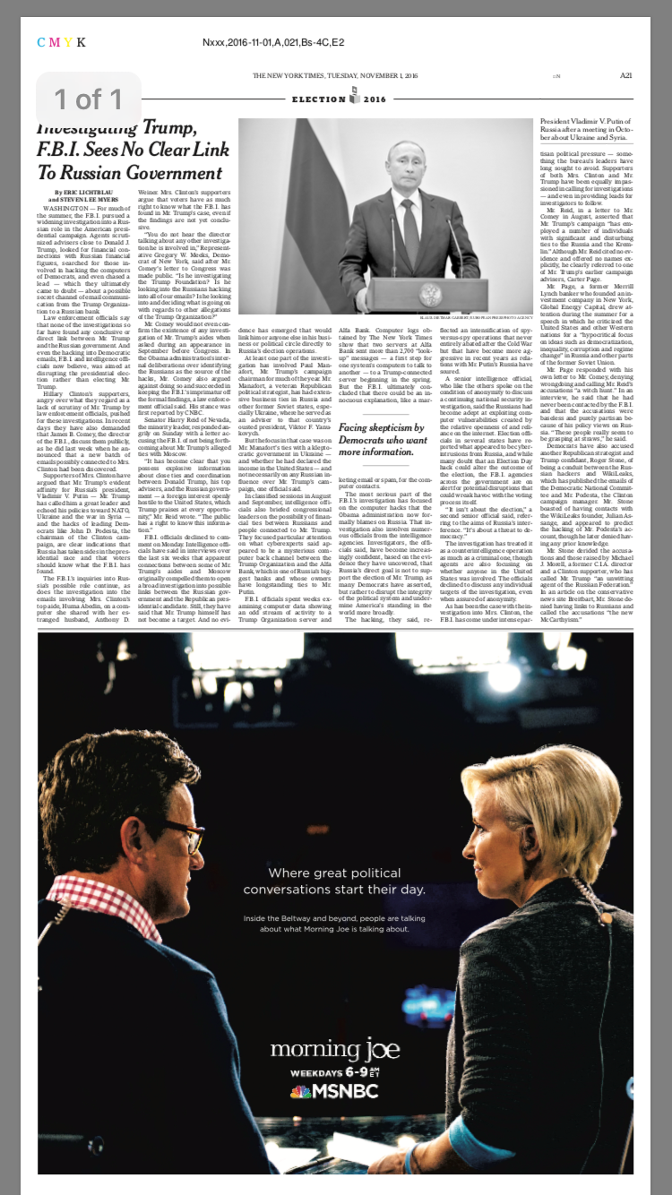 The New York Times, Morning Joe | MSNBC, Advertisement, 2016