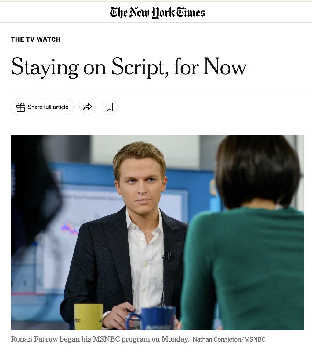 The New York Times, "Staying on Script, for Now", By Alessandra Stanley, 2014