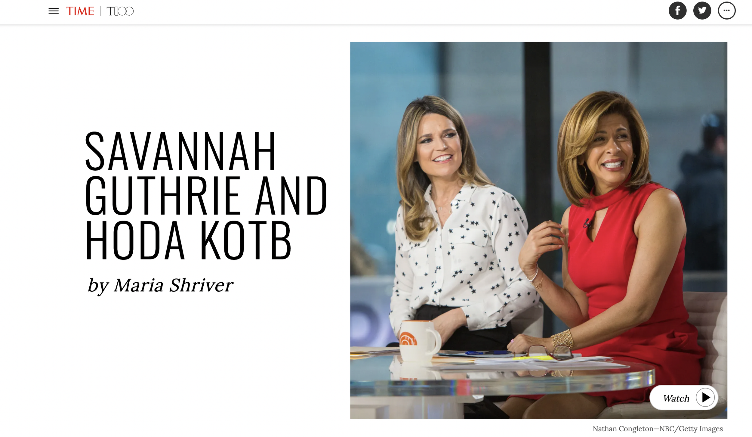 Time Magazine - "Most Influential People: Savannah Guthrie and Hoda Kotb" by Maria Shriver, 2018