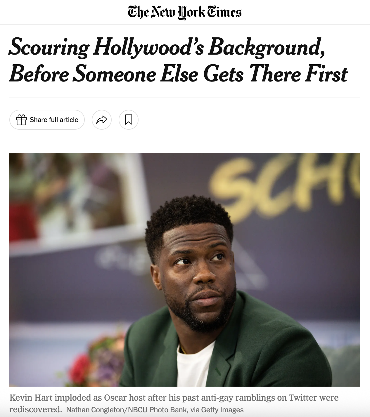 The New York Times, "Scouring Hollywood’s Background, Before Someone Else Gets There First", By Brooks Barnes, 2019