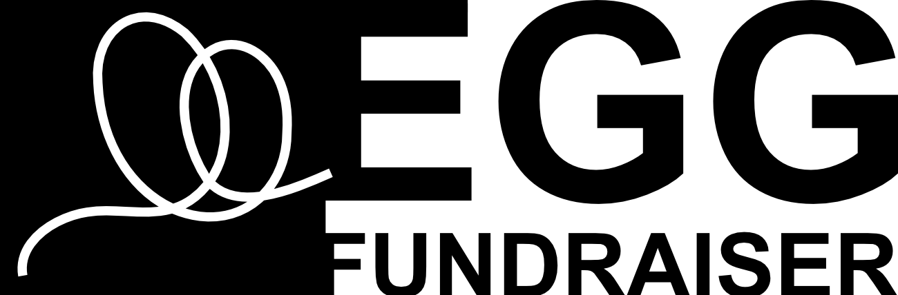 Logo with white looped lines and the words 'EGG Fundraiser' on a black background.