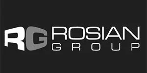 Rosian Group logo with a black background, white text, and a stylized 'RG' symbol.