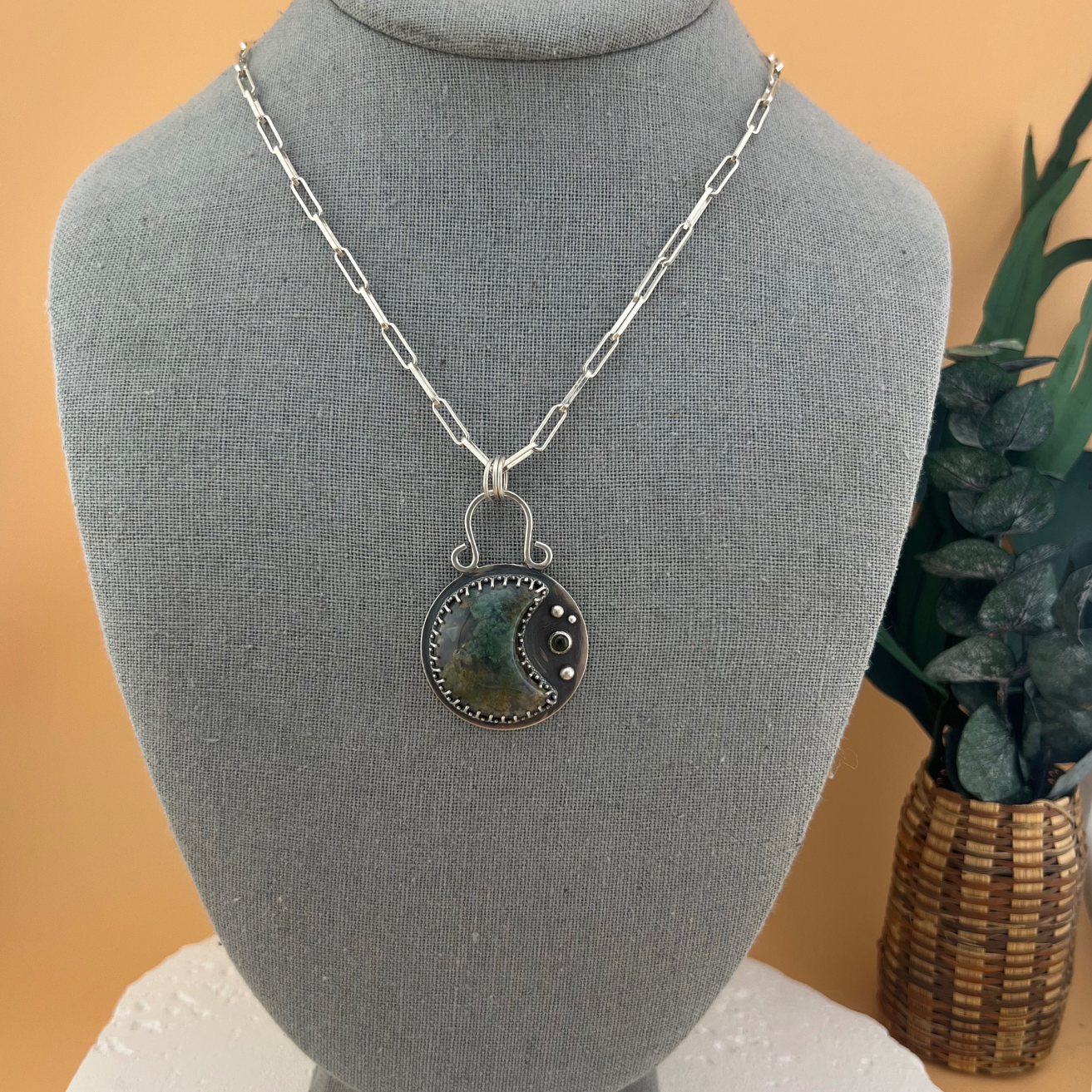 Moss Agate Moon Necklace