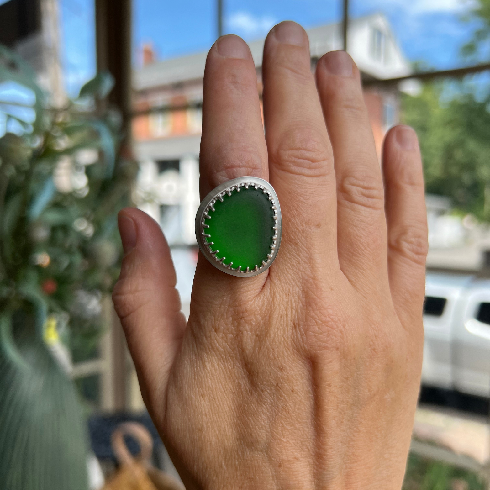 Green Sea Glass Ring