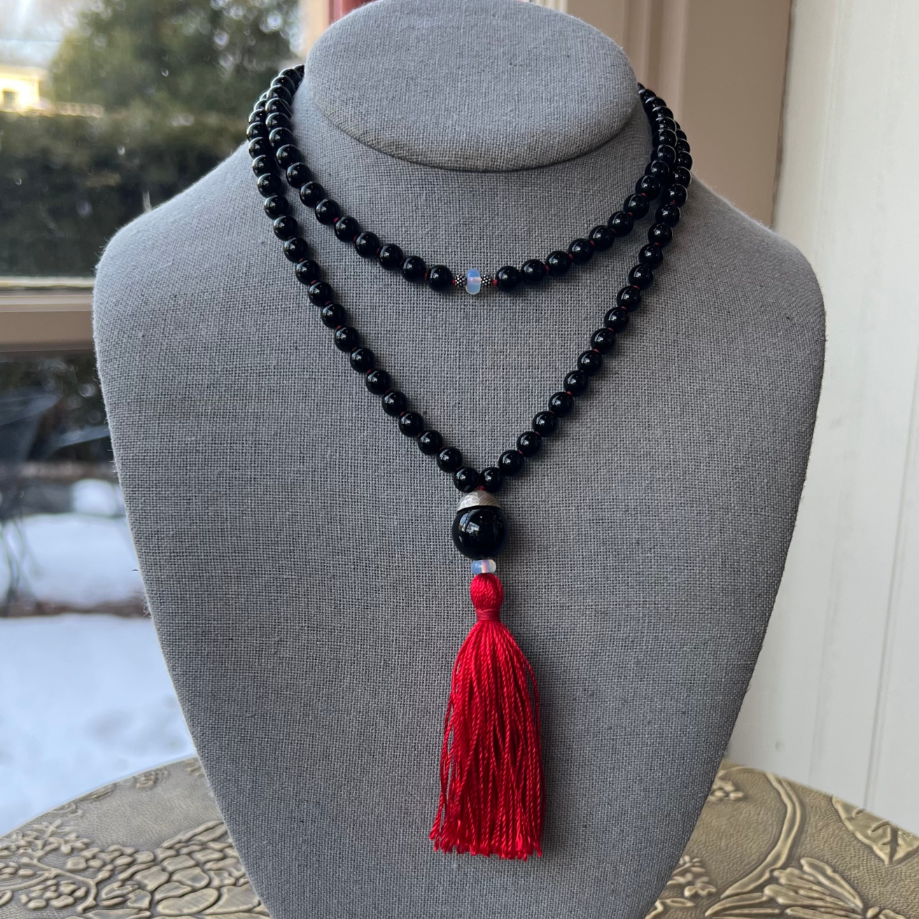 Onyx + Opalite Mala