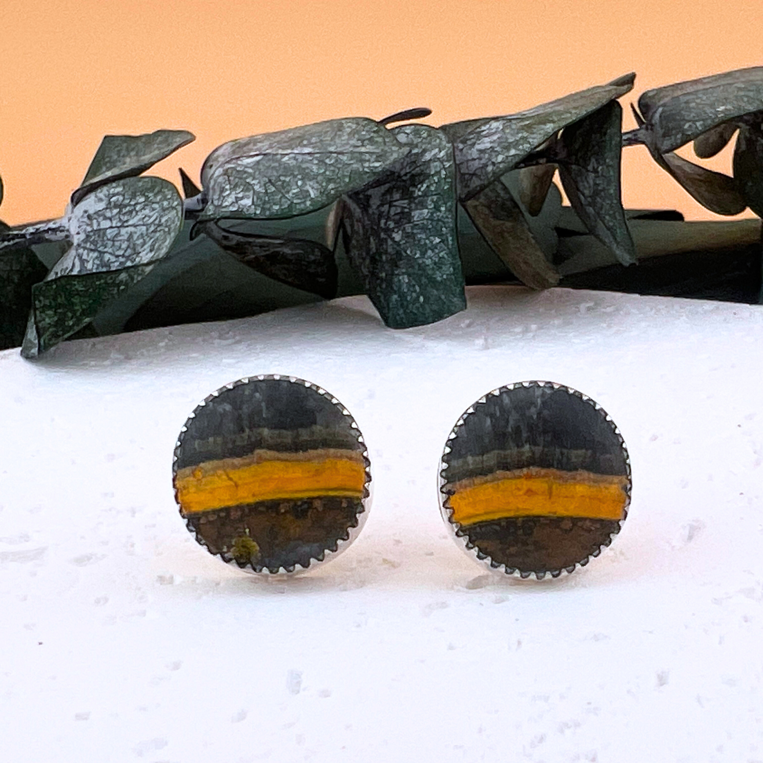 Beautifully bold bumblebee jasper large sterling silver stud earrings.