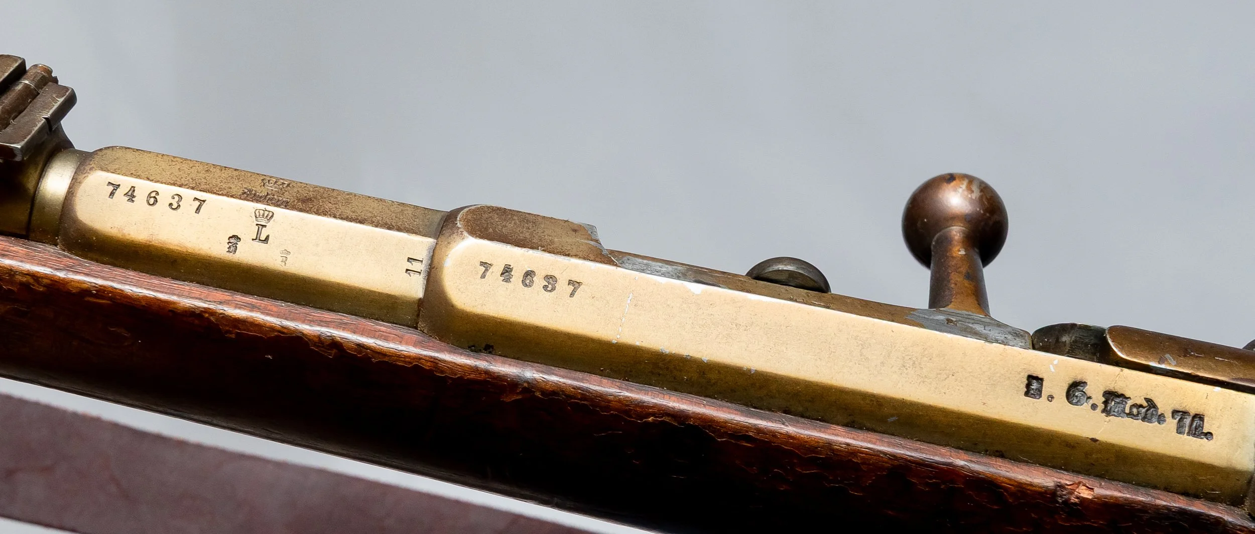 21 - Mauser Model 1871, .43 Mauser, Man. 1879, Serial # 74637, Gold coating appears to be original