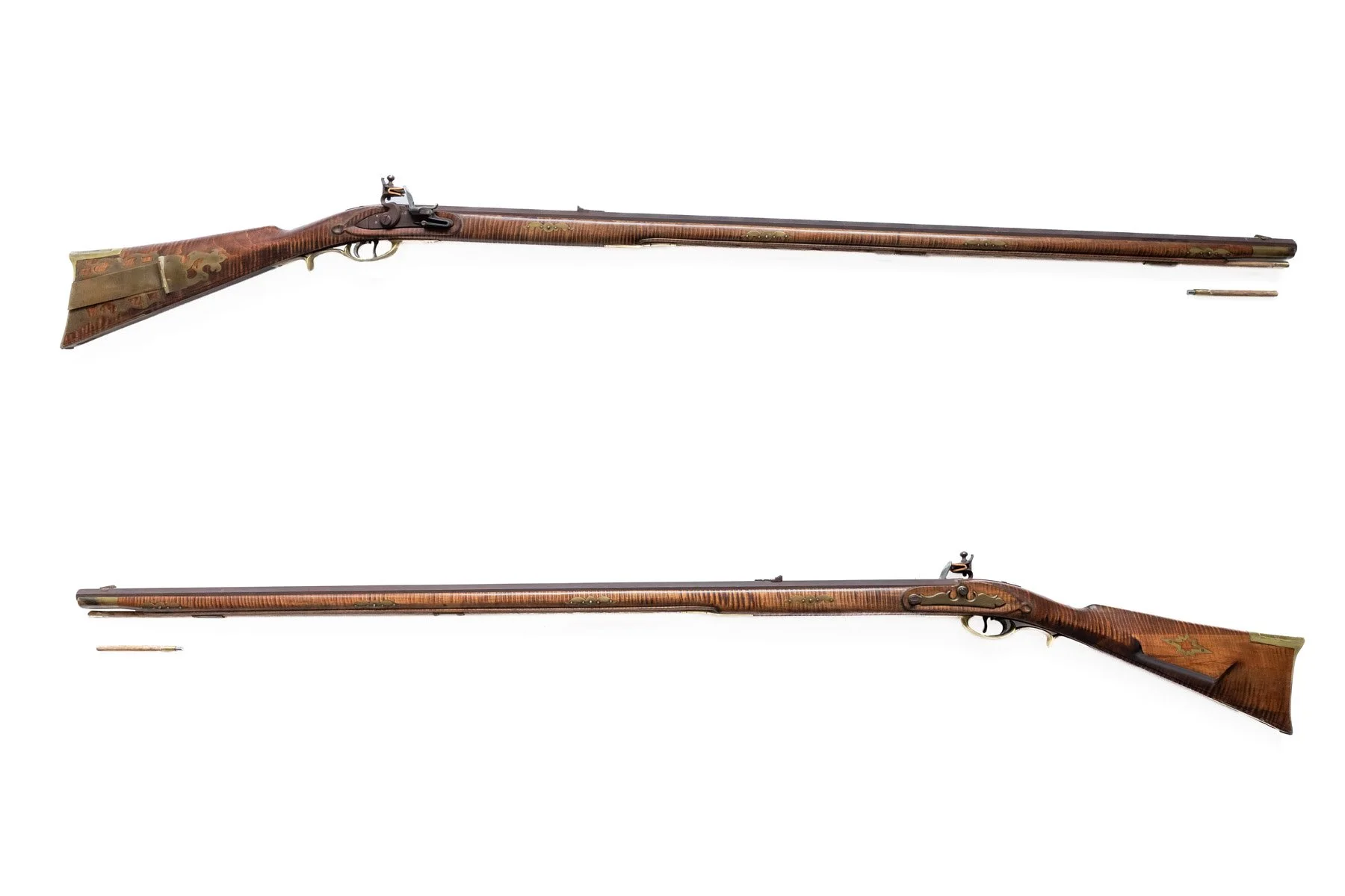 25 - 36 Ca. Flint Lock, Handmade in 1960’s or 70’s, tiger maple stock, with handmade extension