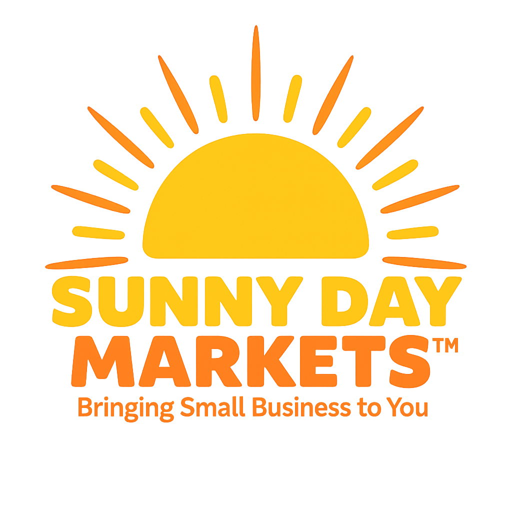 Logo for Sunny Day Markets featuring a stylized sun with rays and the text 'Sunny Day Markets' in yellow and orange, along with the tagline 'Bringing Sunshine to Your Business'.