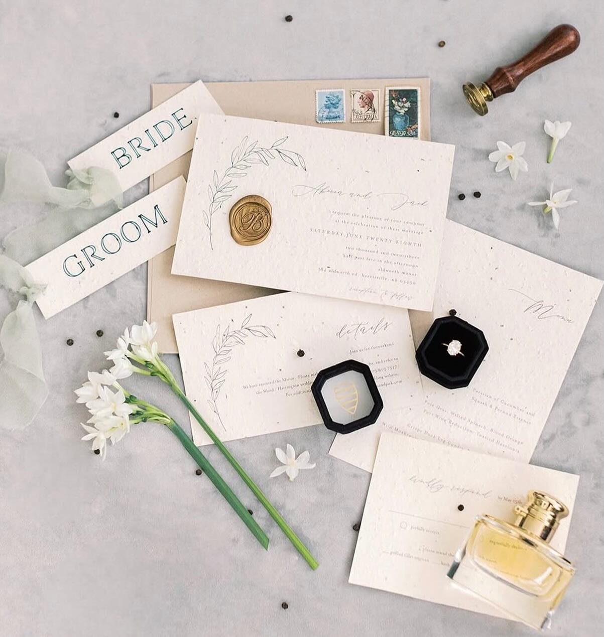 A winter palette with whispers of spring in the flat-lay. Though I fear that at this time, more of a scream of spring is necessary because your girl is TIRED of the weather in New England. Looking forward to our couples weddings in the summer!!

#new