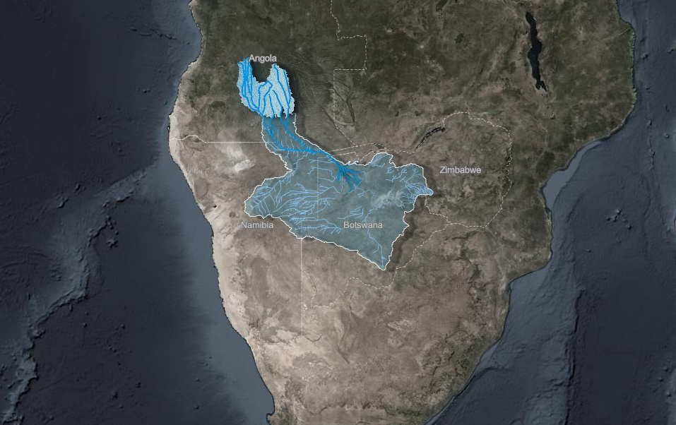 Map of the Okavango Delta in Africa