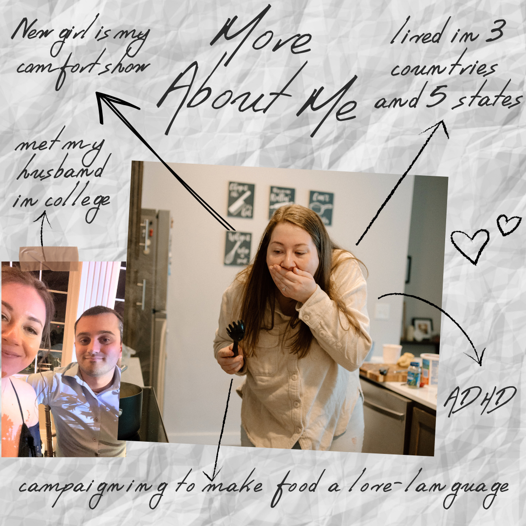 woman with a hand over her mouth, woman and a man taking a selfie at a wedding, and arrows pointing to fun facts