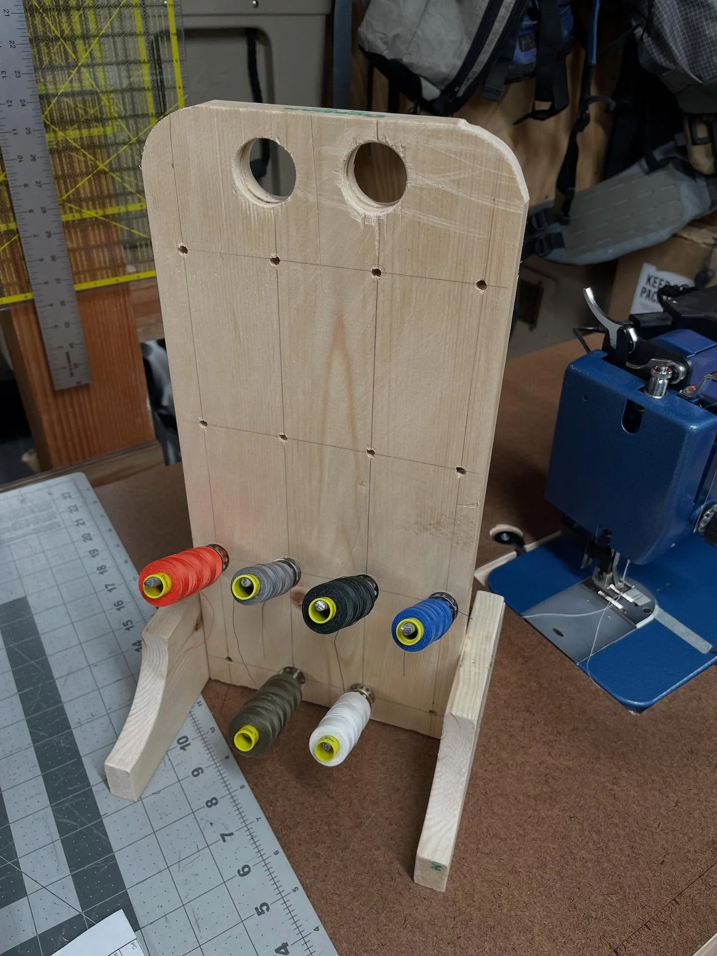 Quick workshop upgrade to kick off the weekend: thread rack out of scrap boards and hog panel I&rsquo;ve been saving for just such an occasion. I&rsquo;m adding more colors and ran out of room in the egg carton. 

I&rsquo;ve got more room to expand. 