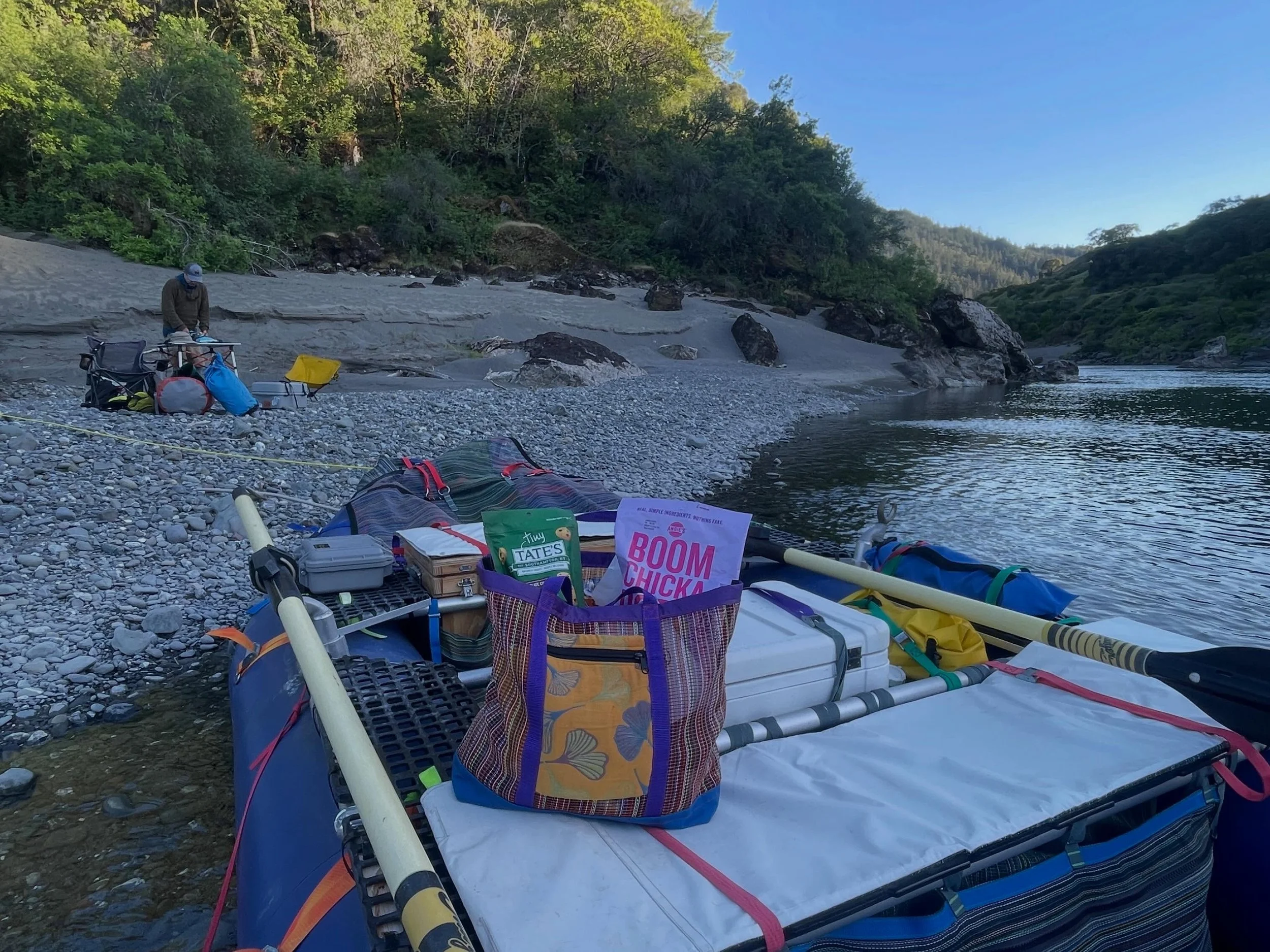 Back from a long weekend of continued important product testing on the mighty and magical Eel River. Can confirm the beach/boat tote is perfect for keeping your raft dry box (junk drawer?) organized and for shuttling cookies up to camp. Also the big 