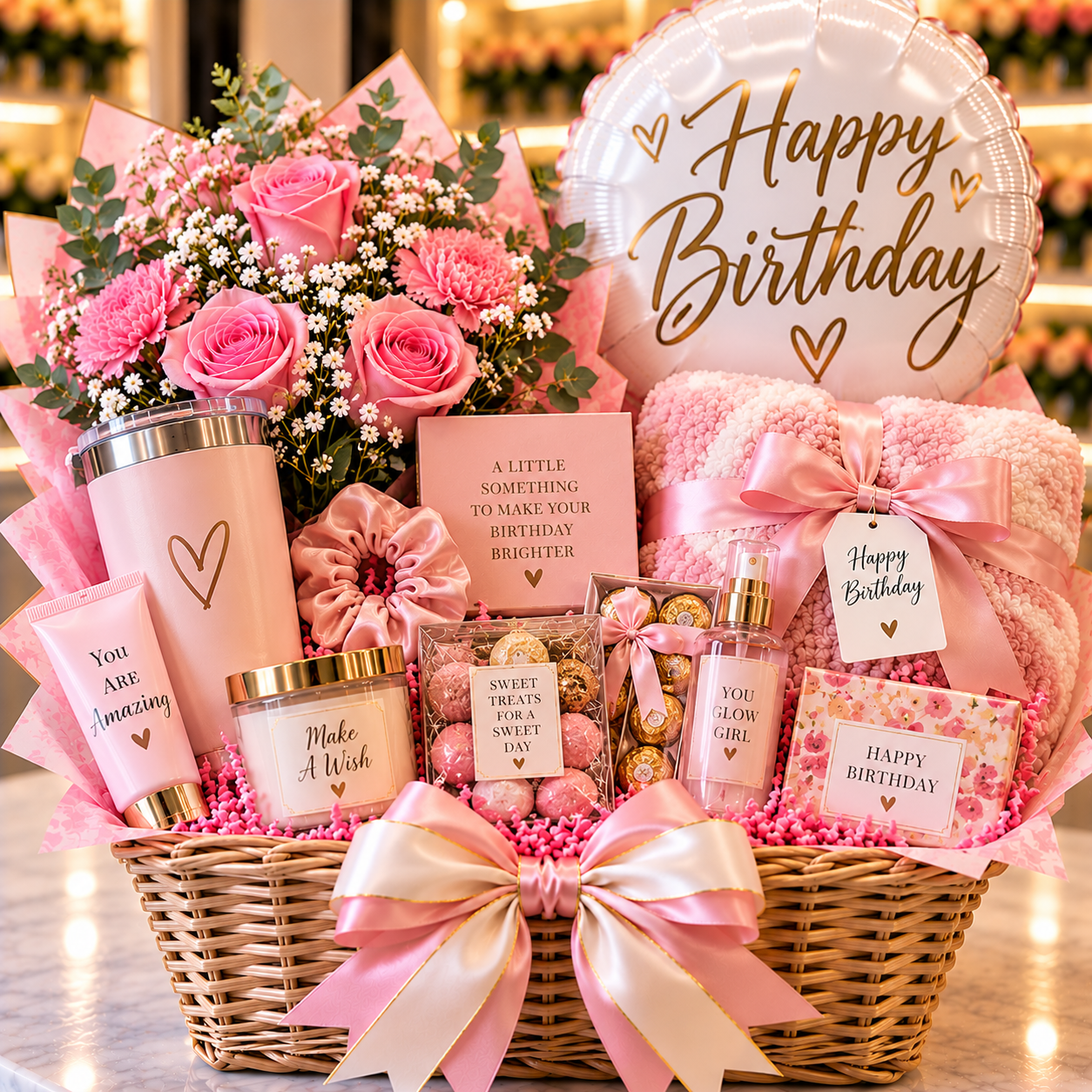 Luxurious Pink and Gold Birthday Gift Basket.png