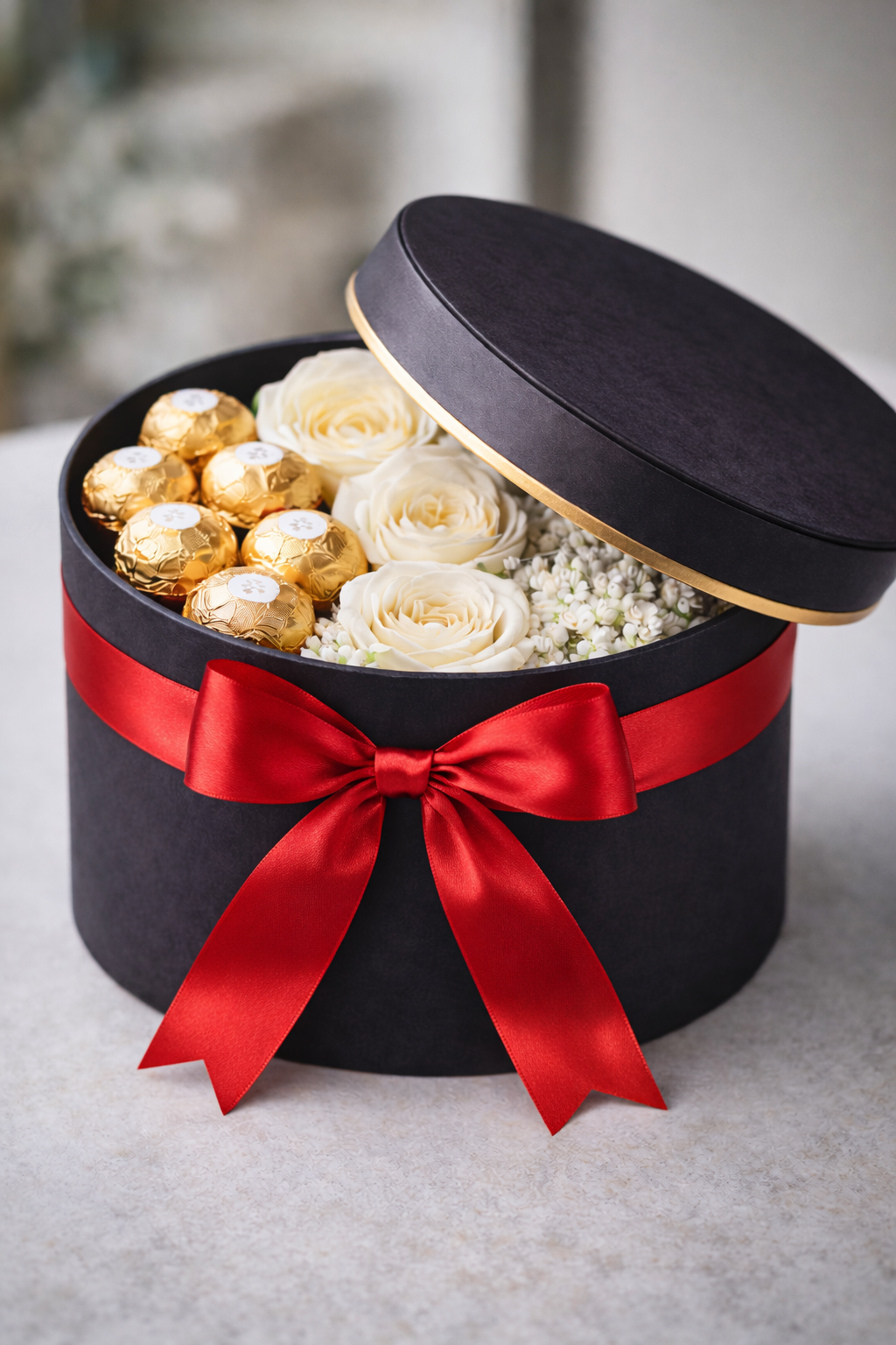 Small round black box red bow white roses Noir Rose Box-.png