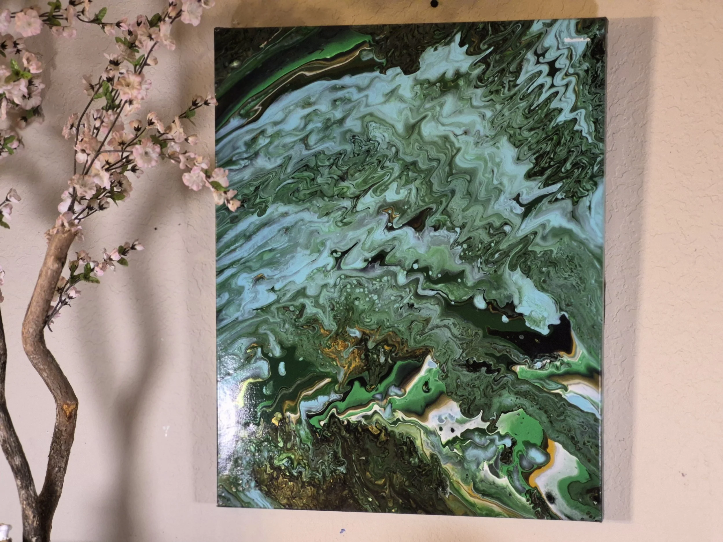 Calming Green Abstract Acrylic Wall Art (24x30)