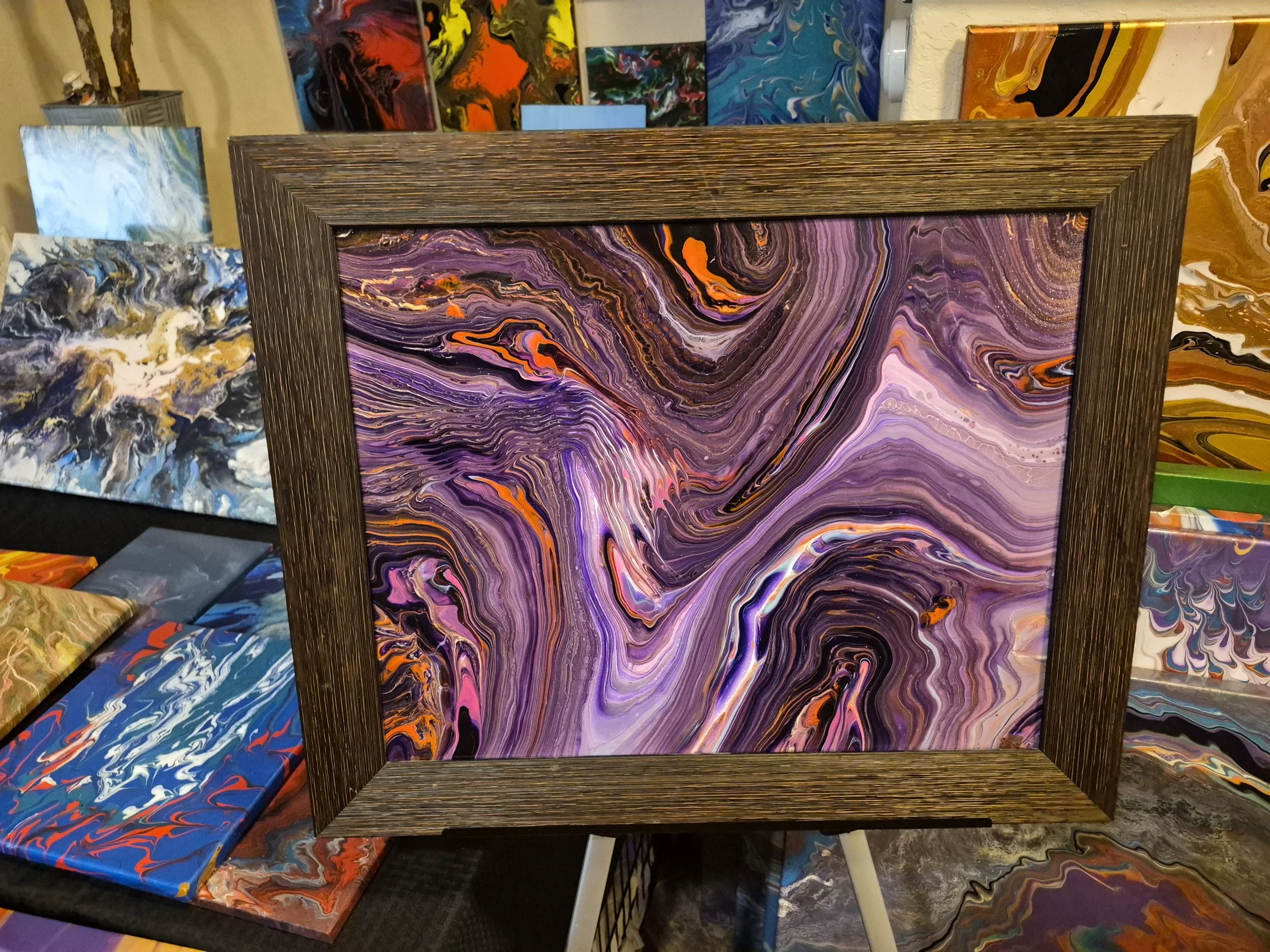 Vibrant Abstract Swirls Framed Painting "w/ frame"