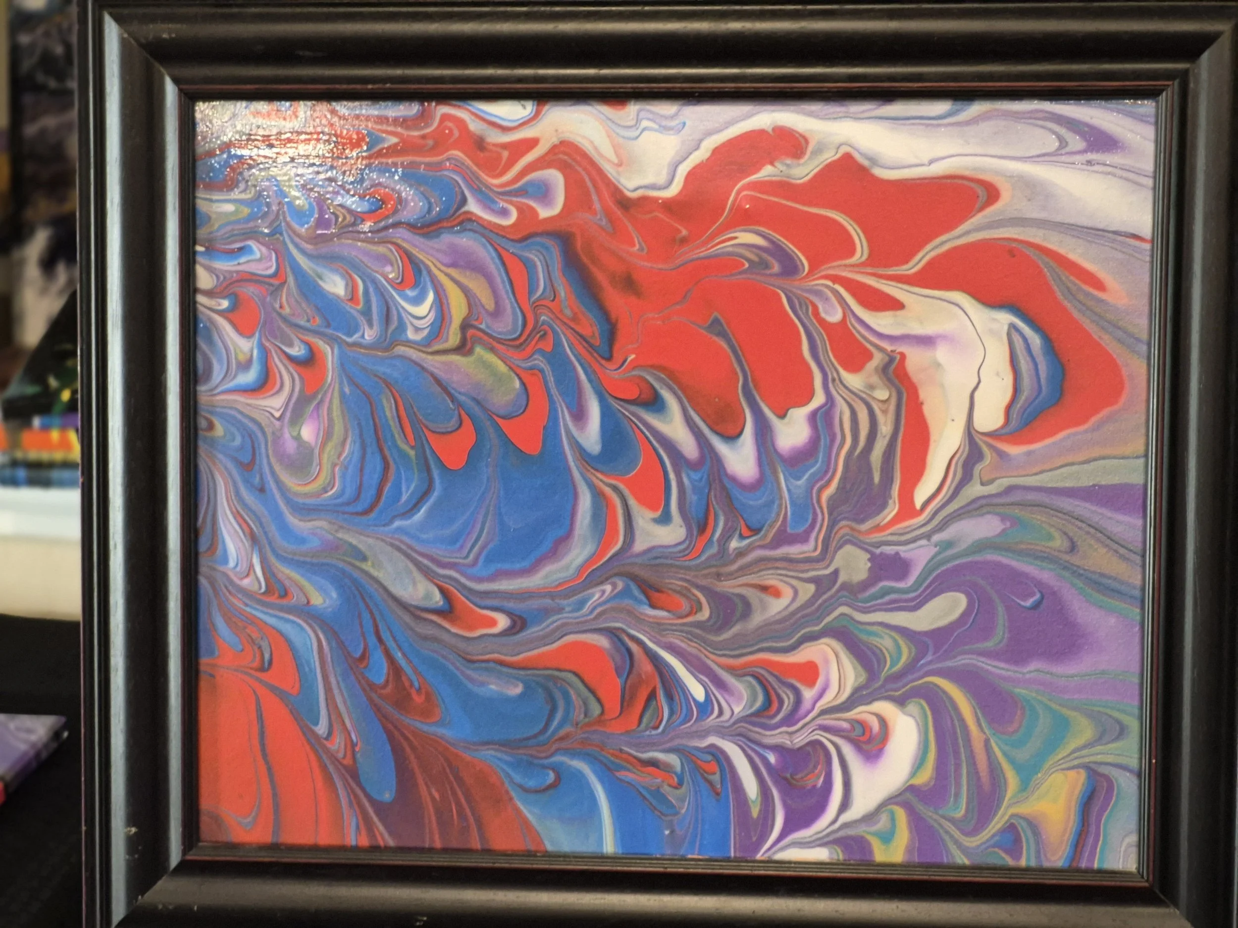 Vibrant Swirl Abstract Art in Black Frame