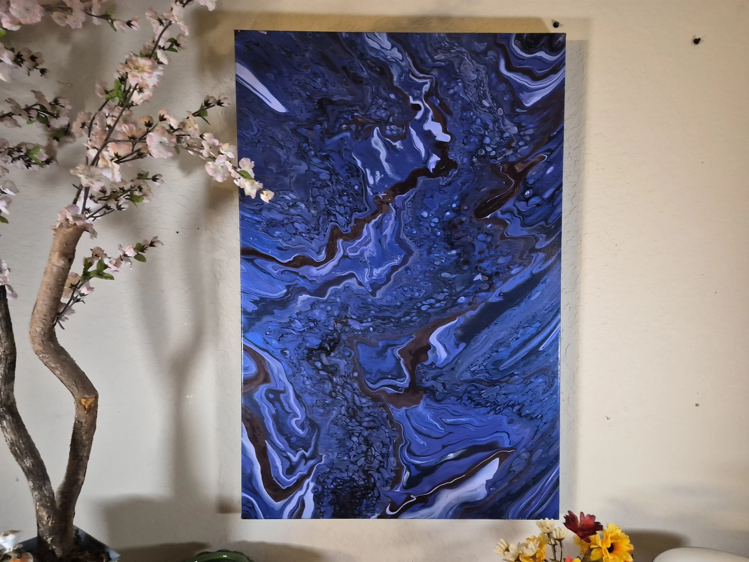 Majestic Blue Swirl Abstract Wall Art (24x36)