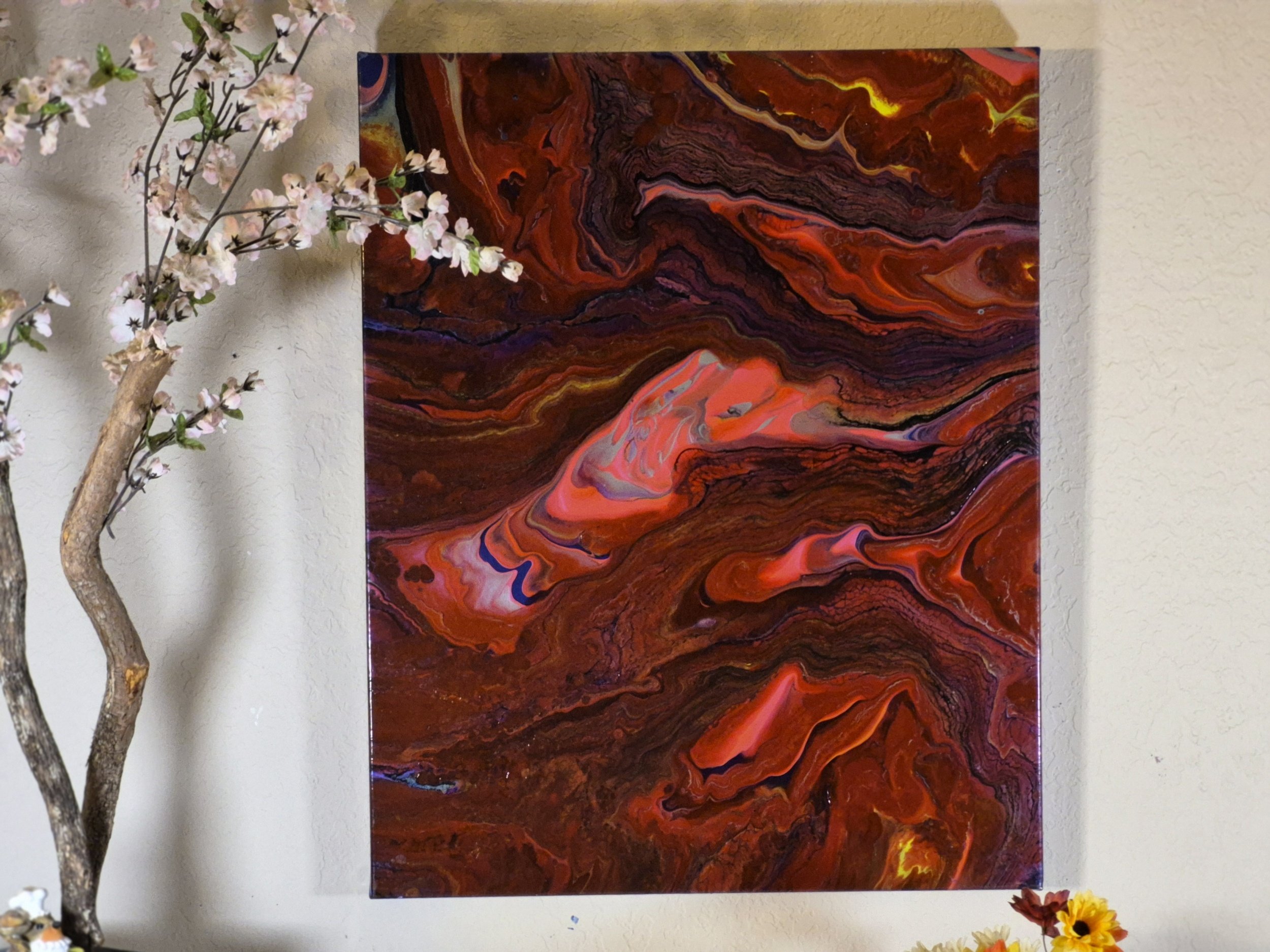 'Crimson Flow' Abstract Acrylic Painting on Canvas (24x30)
