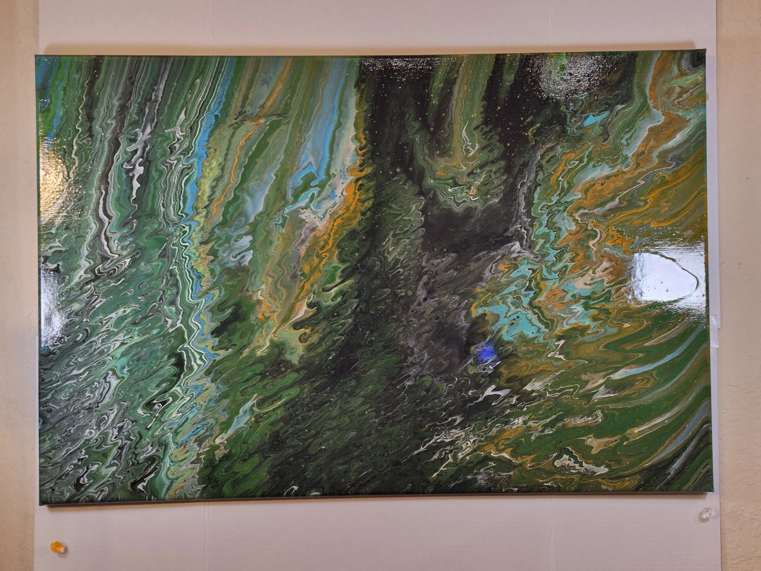 Emerald Cascade Abstract Canvas Art