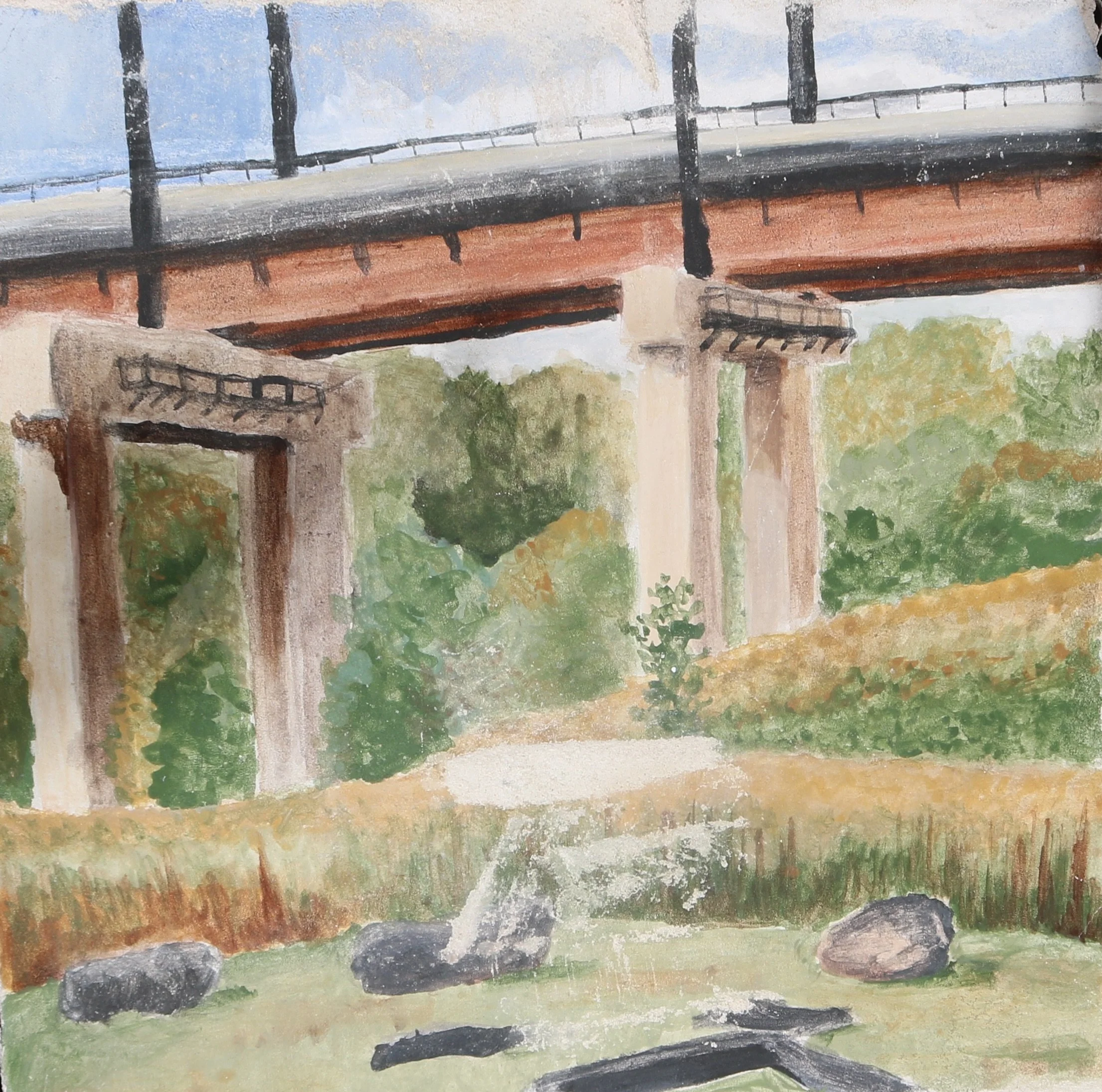 Sally Crandall, Crum Bridge, buon fresco, 20 x 20 inch