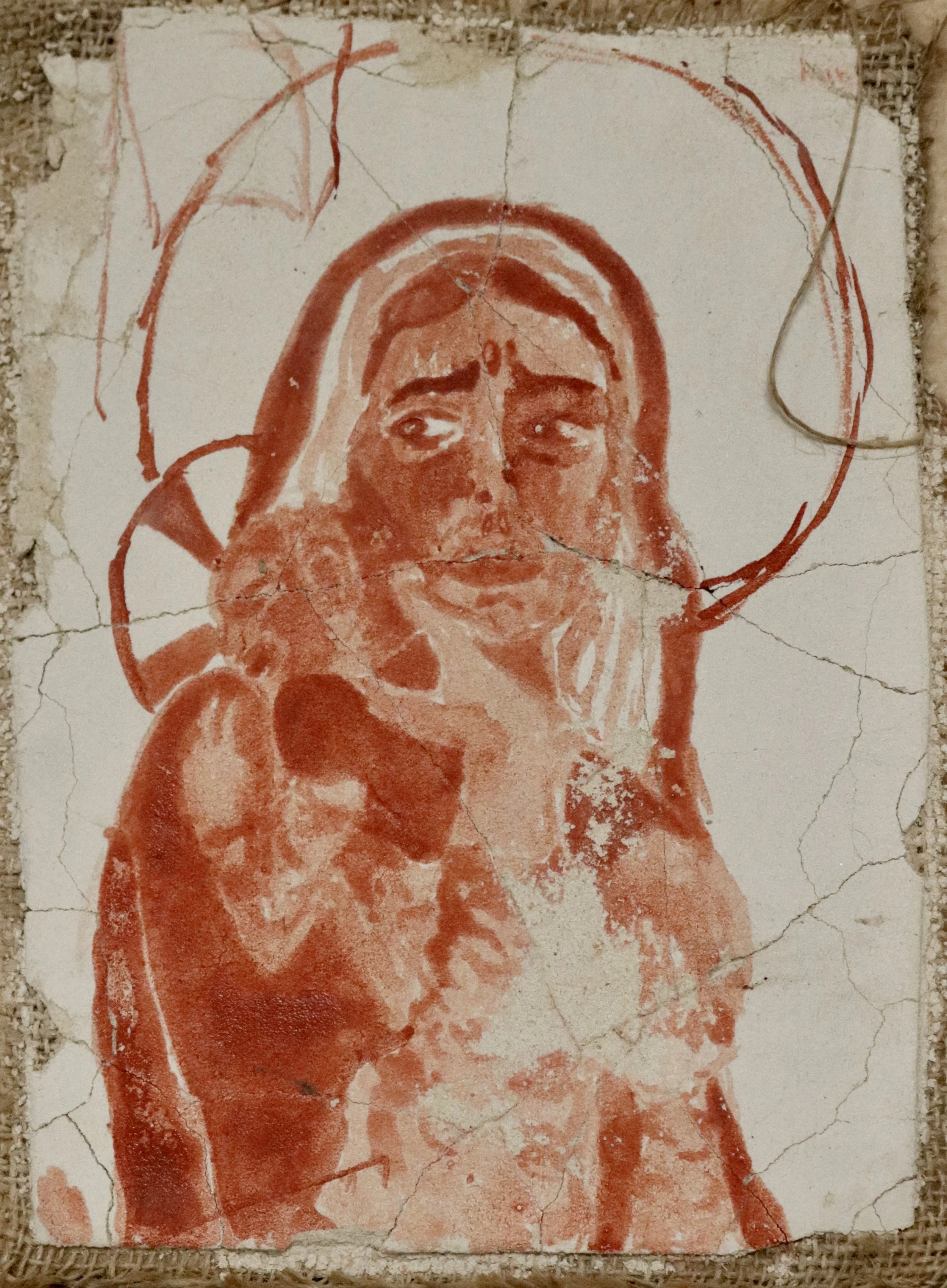 Sally Crandall, Virgin and Child (2024), buon fresco, 10 x 20 inch