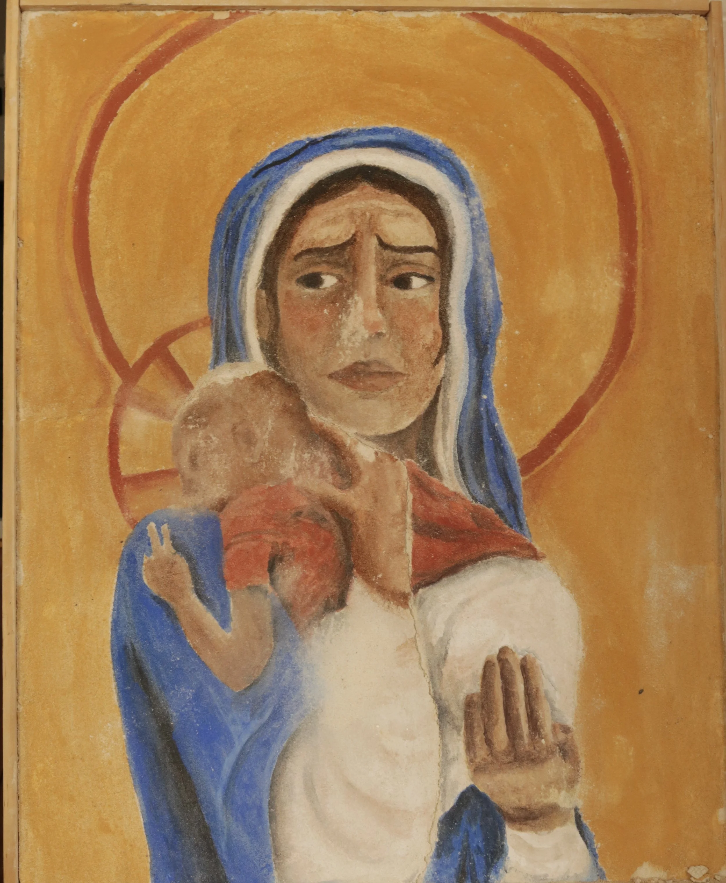 Sally Crandall, Virgin and Child (2024), buon fresco, 20 x 40 inch