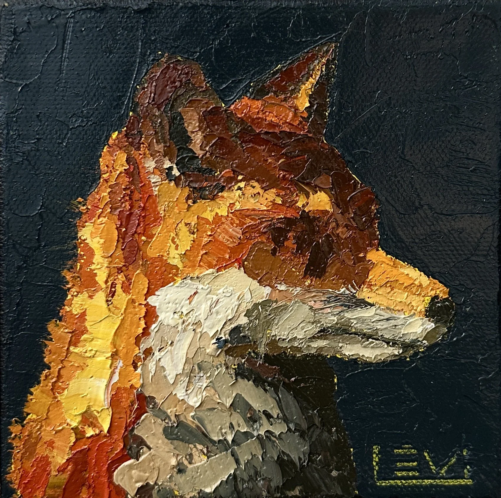 Freddy by the Fire - 
Aspen Emporium - 5×5” Oil
