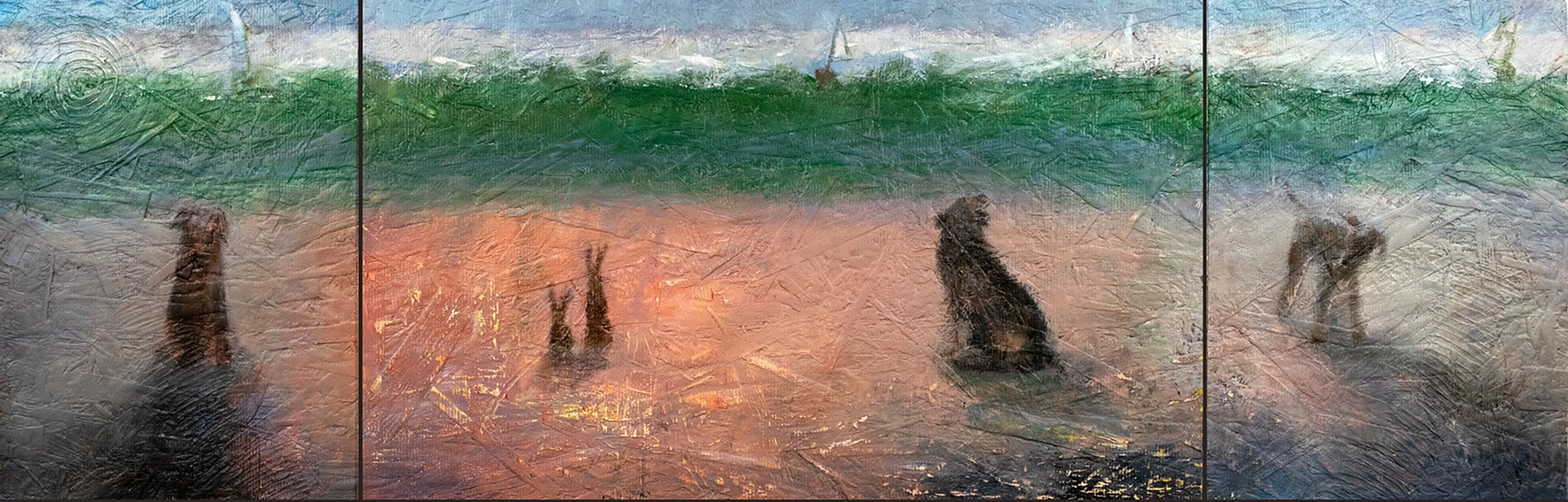 Mitigant II. (Triptych), ©2025
Acrylic on Wood Panel
13 ½” H x 43 3/8” W