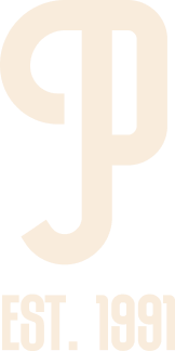 Logo featuring a stylized 'J' and 'P' with 'EST. 1991' underneath, in black and white.