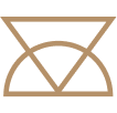 A geometric design featuring a rectangle with a semi-circle inside, intersecting with two diagonal lines forming a stylized pattern.