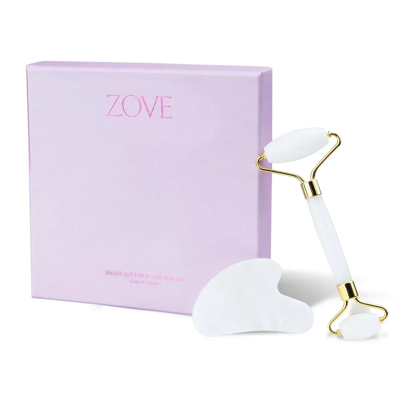 Zove Beauty White Jade Facial Roller & Gua Sha Set