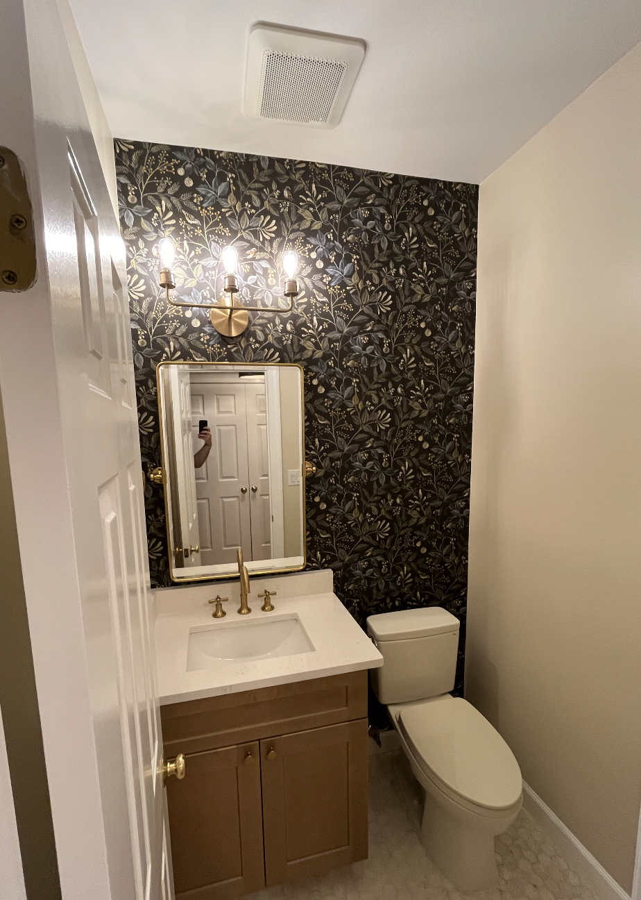 Bathroom vanity and mirror upgrade, wallpaper  installation in Charlotte, NC
