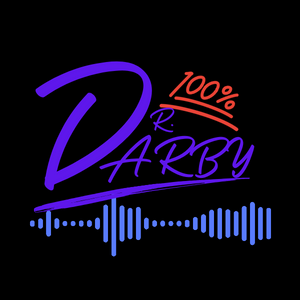 Design with large purple 'D' and smaller purple 'R' A R B Y', red '100%' above the text, and a blue sound wave pattern at the bottom.