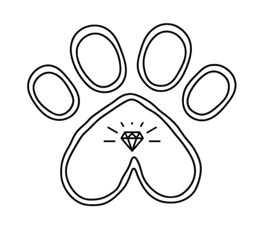 A line drawing of a dog paw print with a diamond shape at the center of the paw pad.