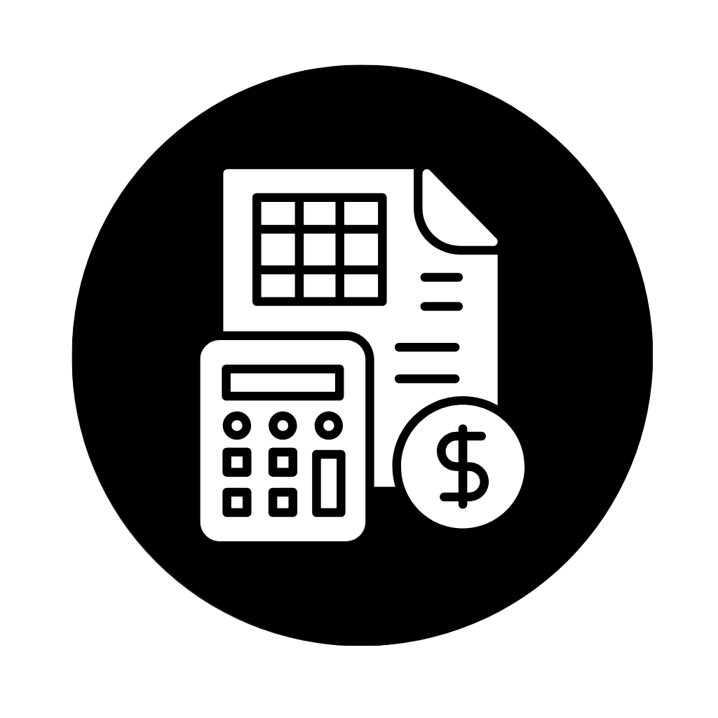 Icon of a calculator, a bill, and a dollar sign, representing financial or billing concepts.