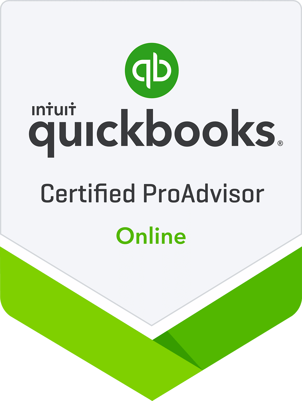 QuickBooks logo with text 'Certified ProAdvisor Online' indicating online certification for QuickBooks professionals.