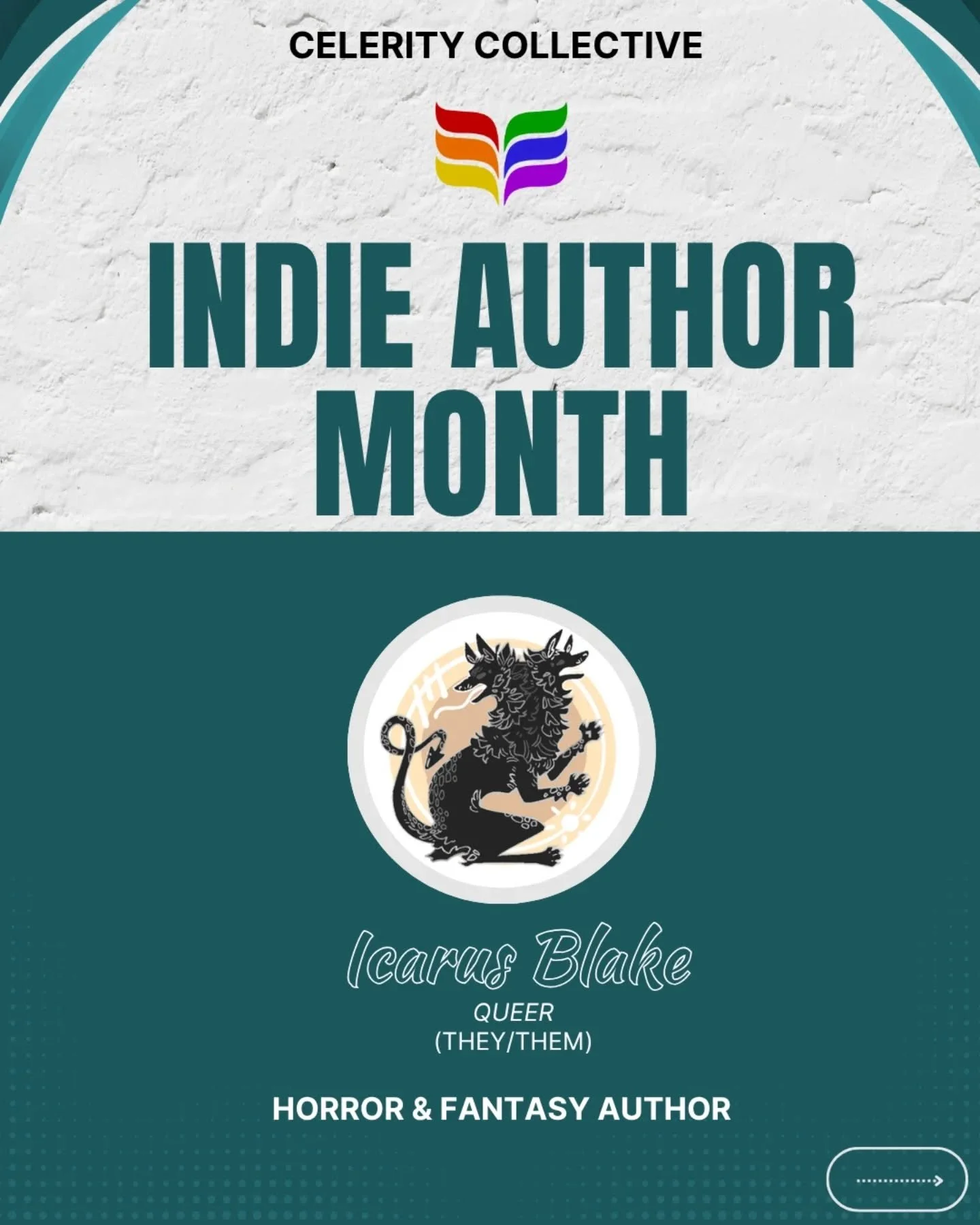 Next up for Indie Author Month is another Celerity board member, @icarus_blake🎉

Their dark romance novel, The Manticore, is now available on Amazon. Scroll through the slides to learn more about them and their book.

👉Are you a queer, neurodiverge