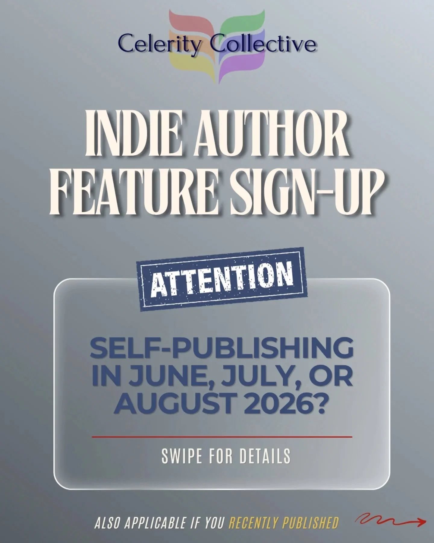 📣Calling all queer, neurodivergent, and disabled indie authors📣

Celerity Collective would like to feature your and your novel! 🏳️&zwj;🌈🏳️&zwj;⚧️📚

Indie Author who doesn't fit the above groups, but have a novel with queer, neurodivergent, or d