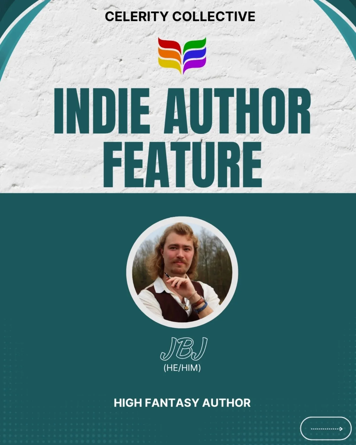 Next up for #CelerityFeatureFriday , we have @jbj_writes 🎉

📚His high fantasy novel, Echoes of the Past, released last month. Scroll through the slides to learn more about him and his book.

👉Are you a queer, neurodivergent, or disabled author (or