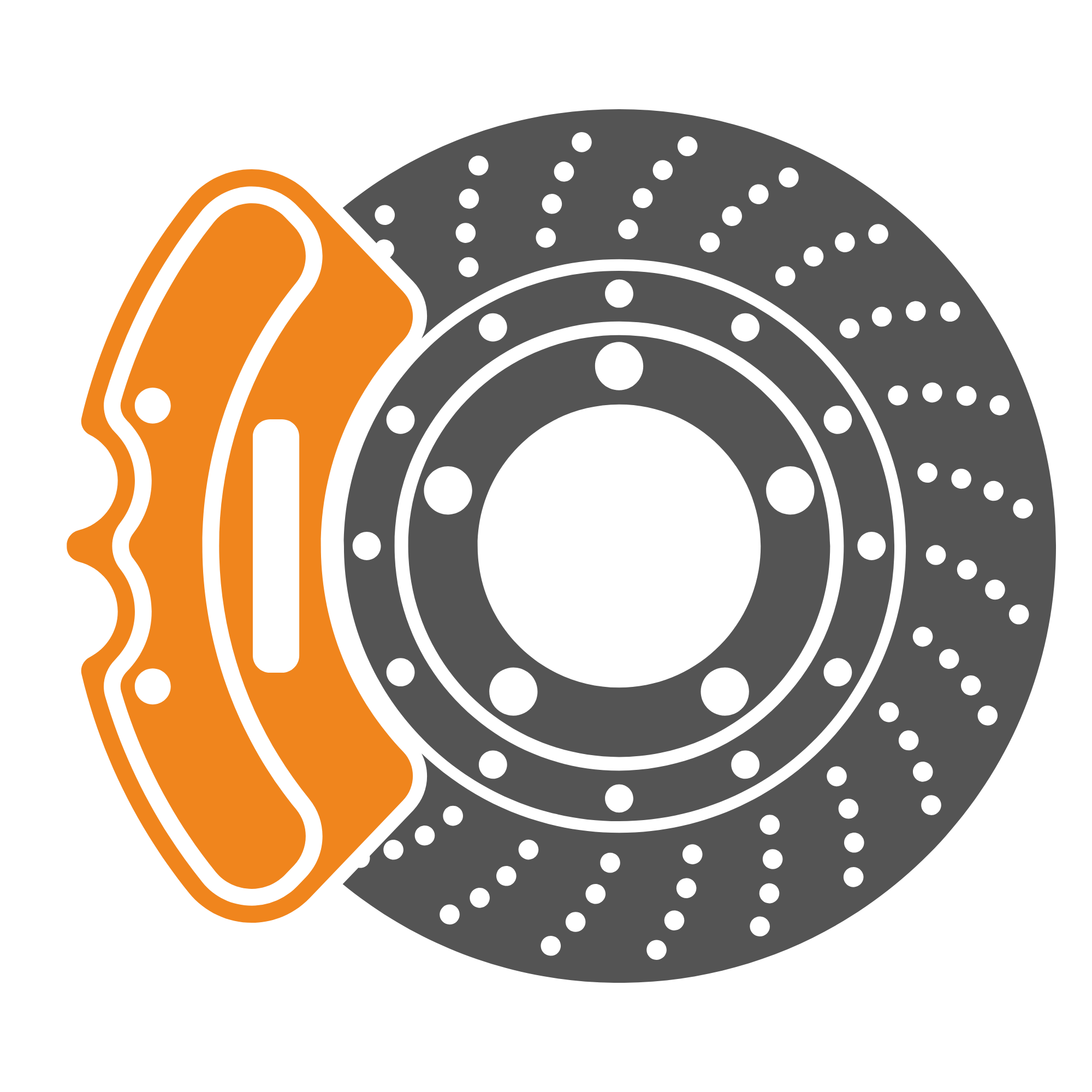 Illustration of a brake rotor with a brake pad and dotted lines indicating surface texture on the rotor.
