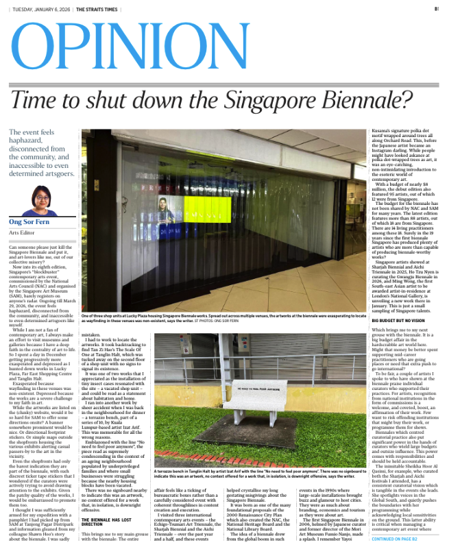 Singapore Biennale deserves structural support.