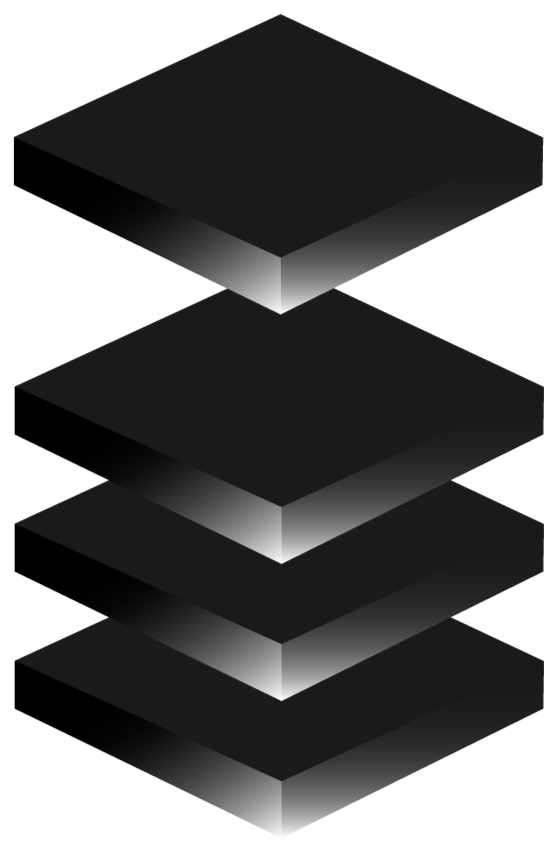 Stacked black and gray 3D rectangular blocks or layers