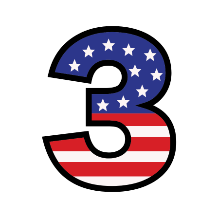 Number three with stars and stripes in patriotic American flag colors.
