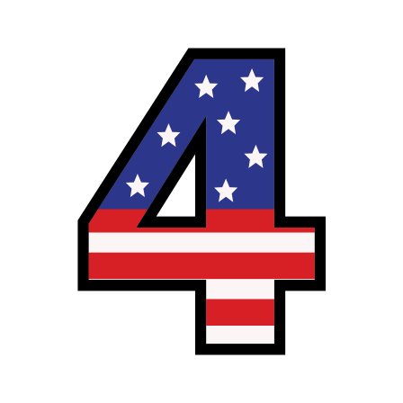 Number four with a U.S. flag design inside, featuring stars and stripes.