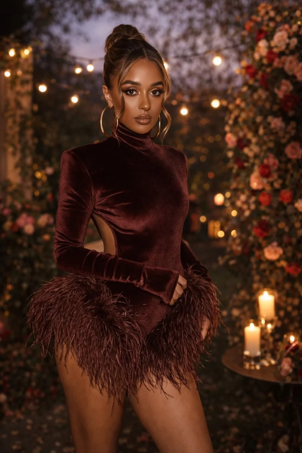 Luxe Velvet Feathered Playsuit