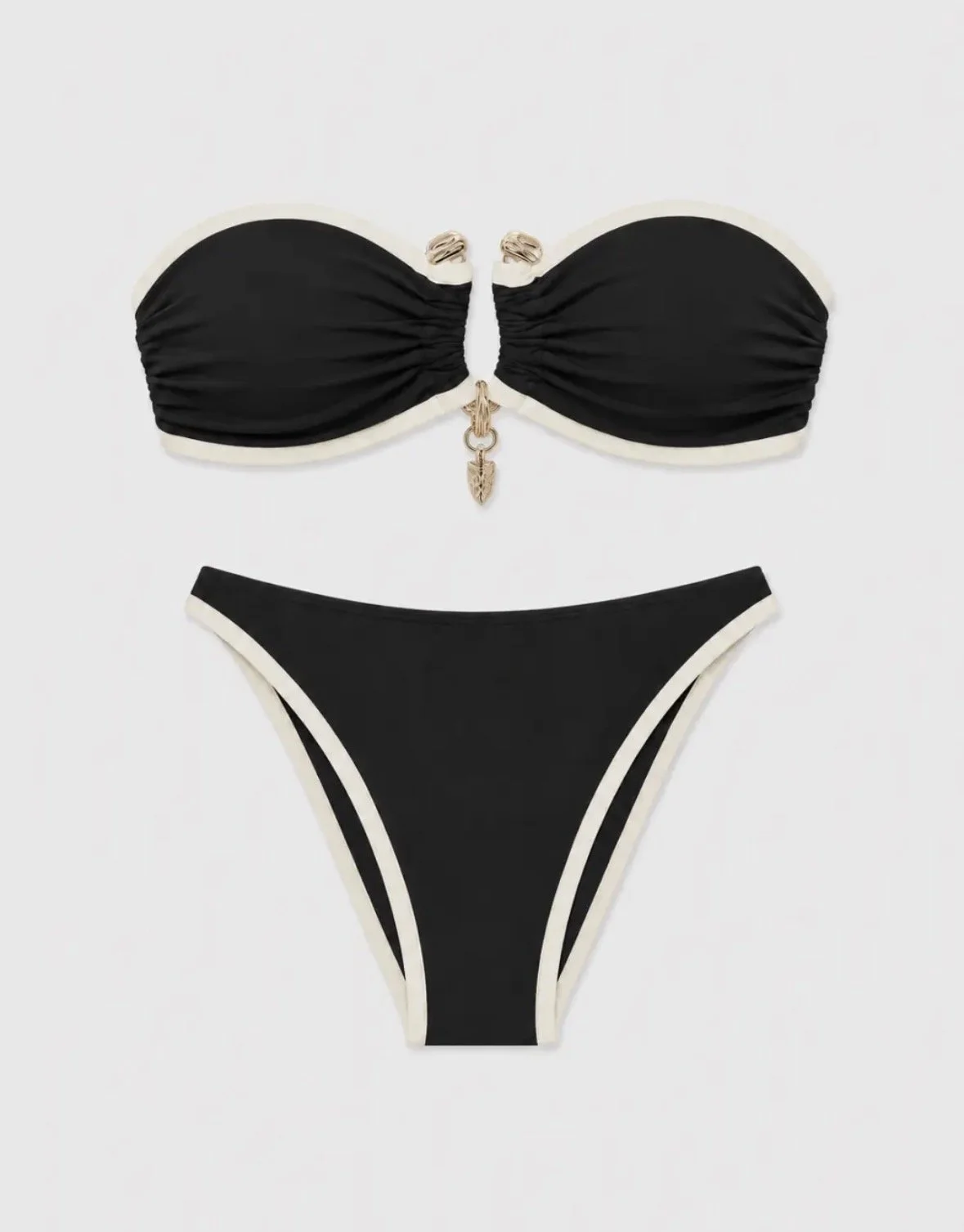 Luxury Black swim suit with gold detail middle of bust